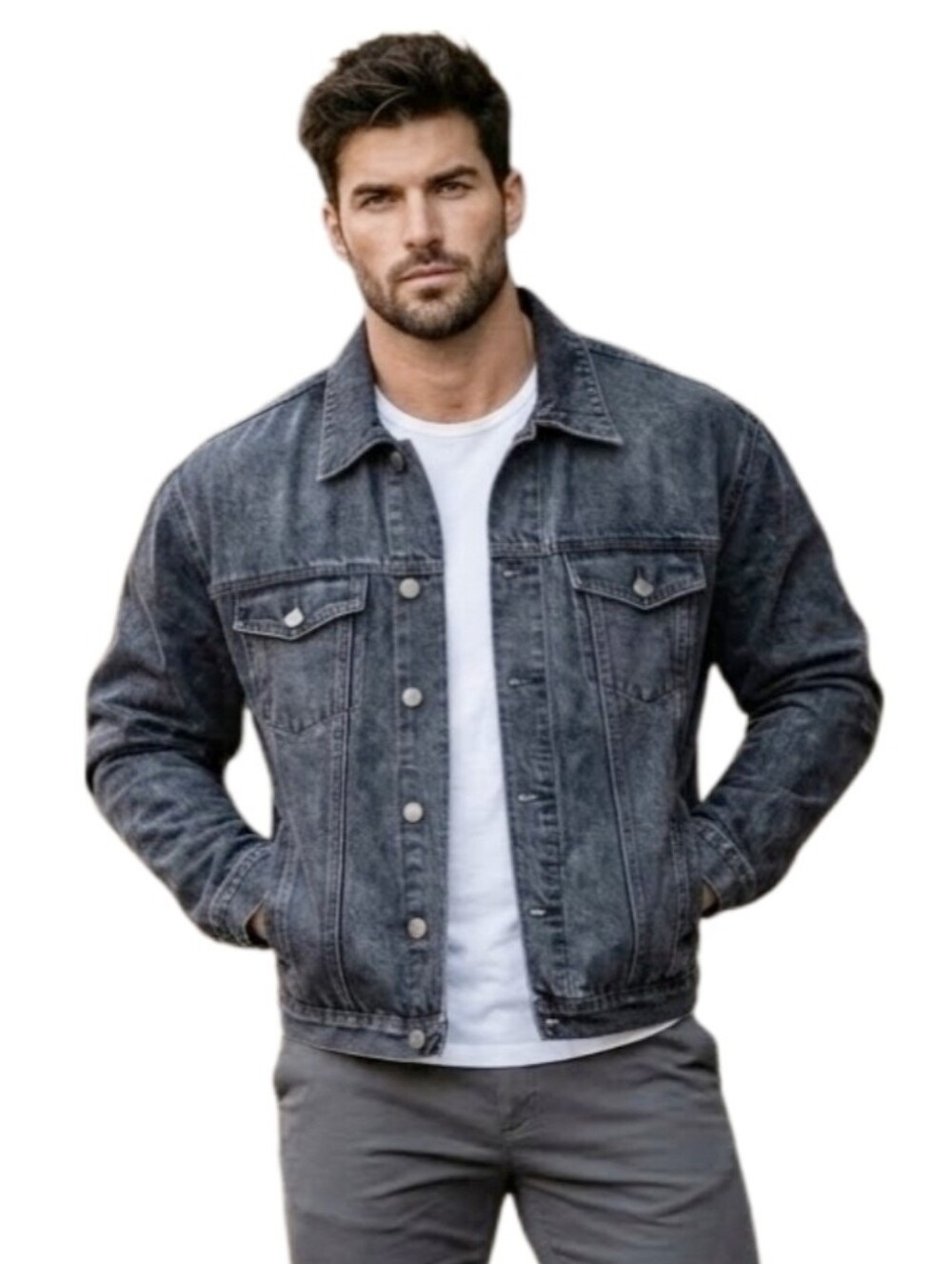 OTB Jacket Y2K 90s Trucker Denim Button Front Black Size L